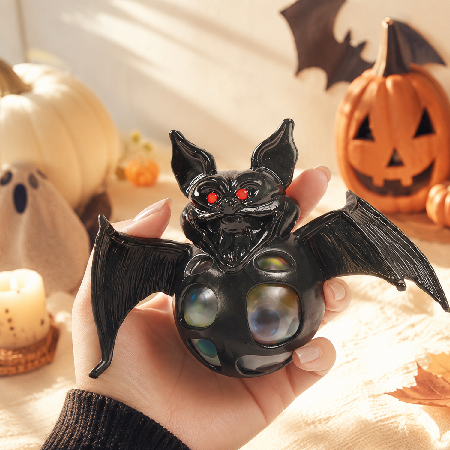 Halloween Bat and Spider Squeeze Toys, Soft Stress Relief Fidget Toys with Colorful Bubble Details for Kids and Adults