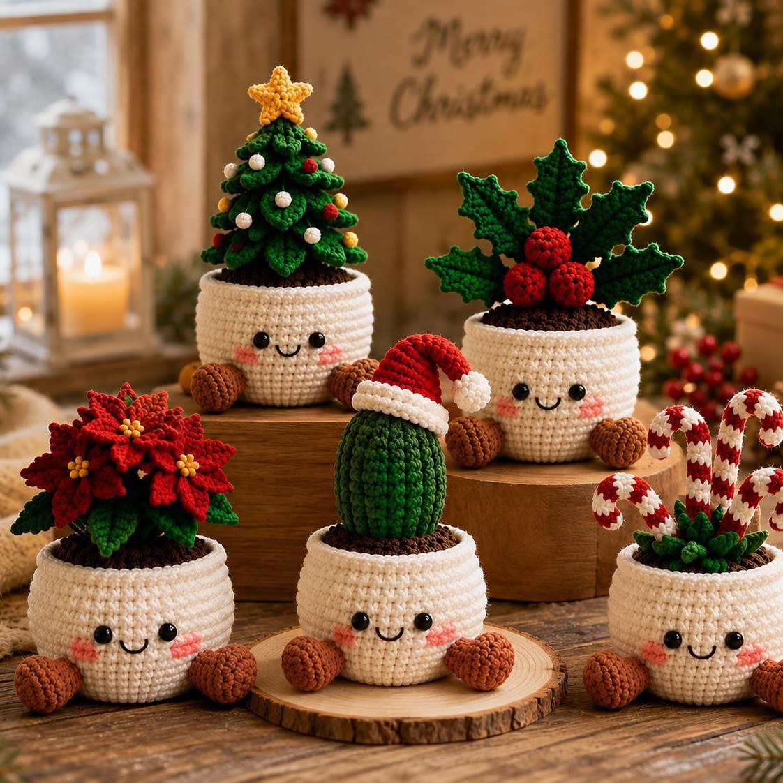 Handmade Crochet Christmas Plant Pots – Festive Holiday Decor Gift for Home & Office