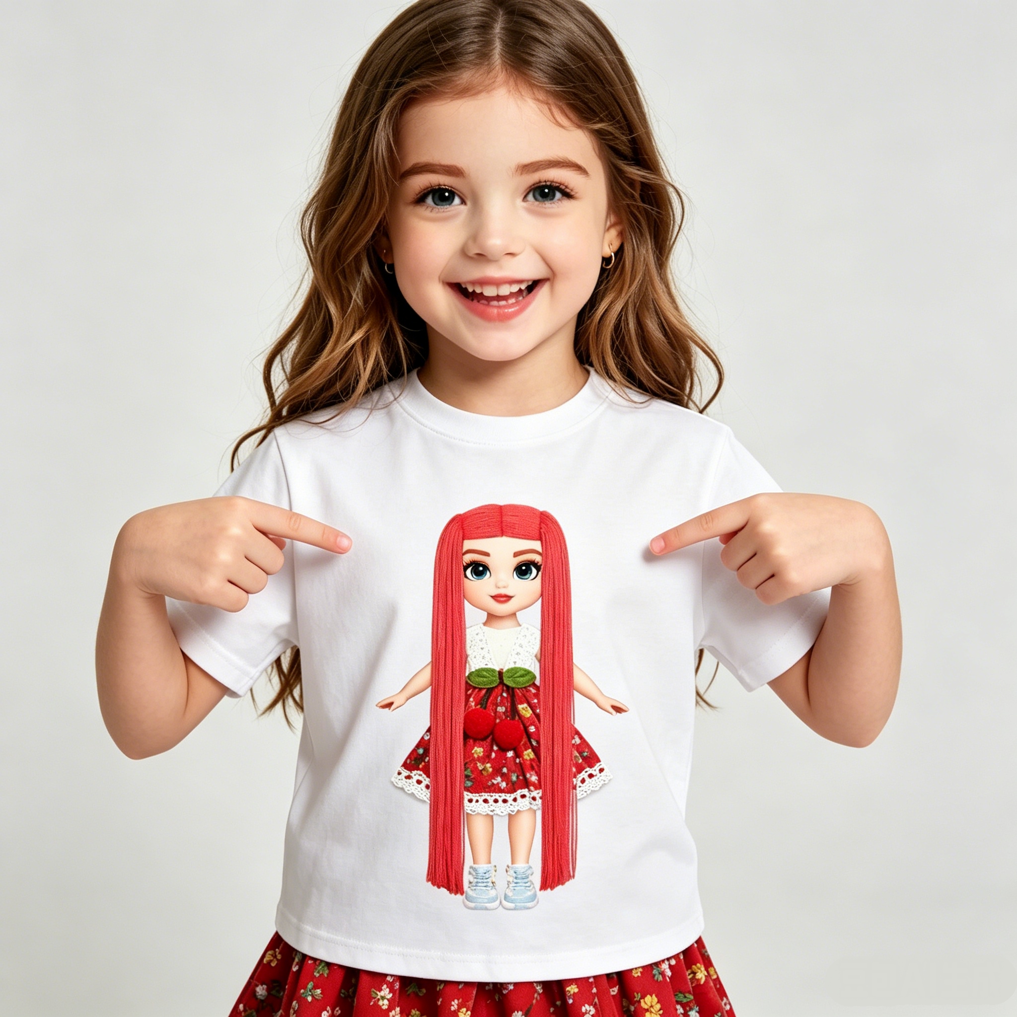 Pastable Dress-Up Doll T-Shirt for Kids – Girls' Tee with Interchangeable Hairstyles, Outfits, and Shoes