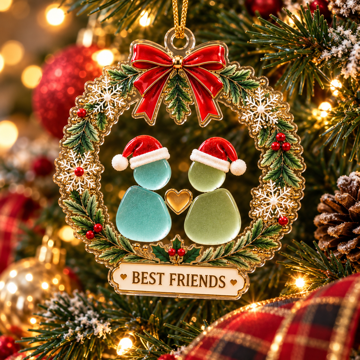 Best Friends Christmas Wreath Holiday Hanging Decoration, Friendship-Themed Christmas Ornament  Description