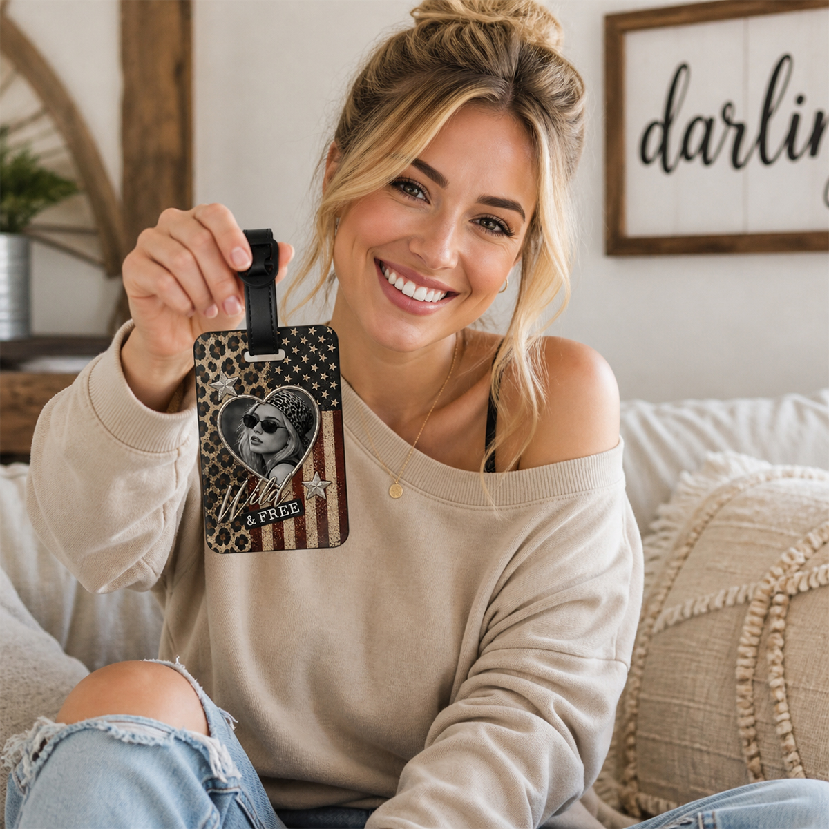 Custom Leopard Print Luggage Tag with Photo , Personalized Travel Accessory for Stylish Girls