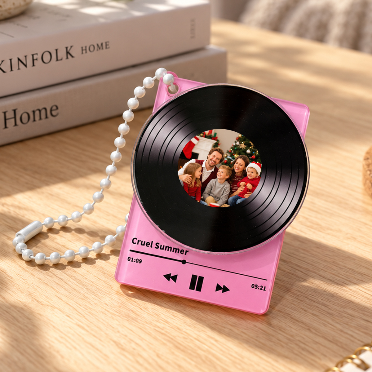 Personalized Photo Music Keychain, Custom Vinyl Record NFC Keychain with Song, Romantic Gift for Couples