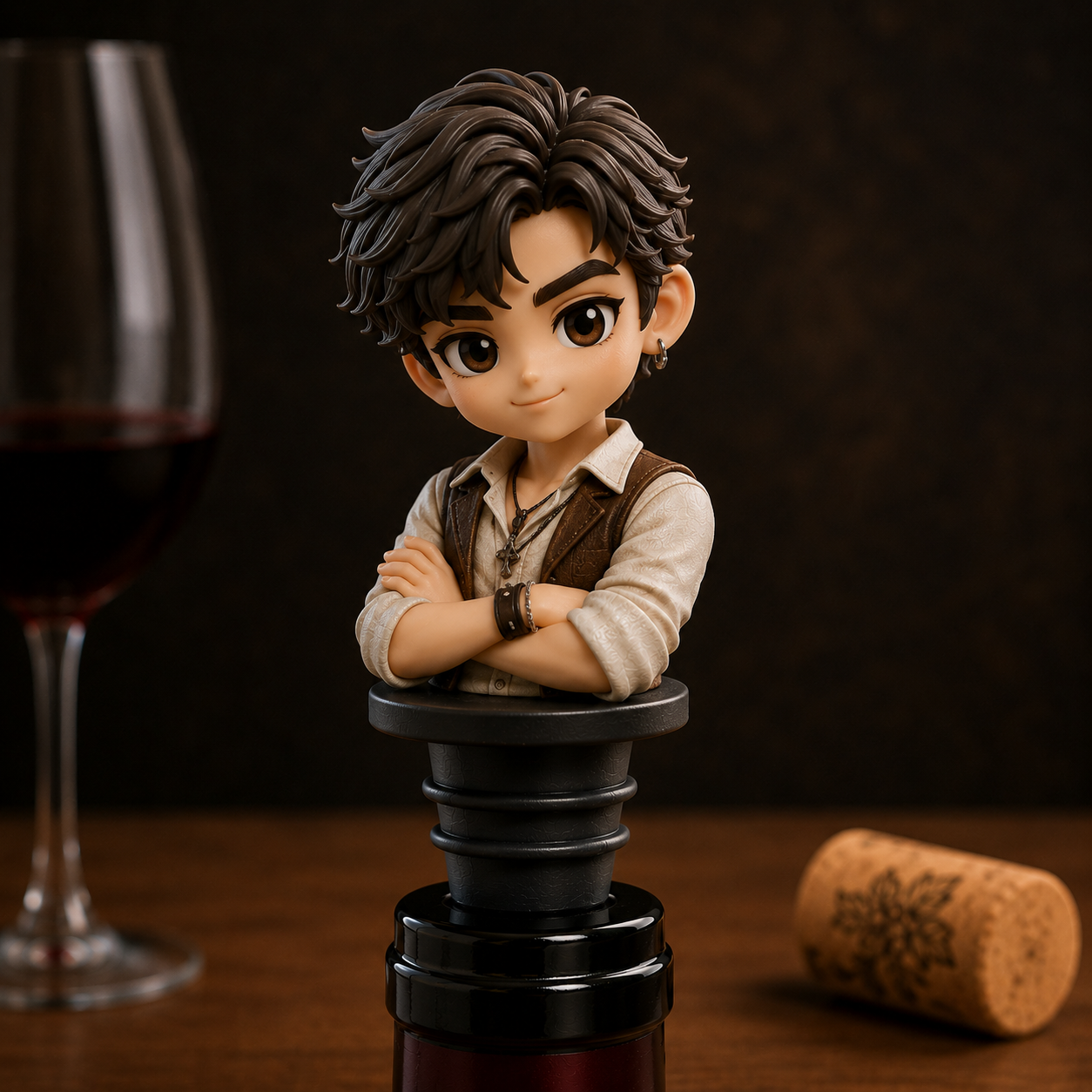 Personalized 3D Figure from Photo with Wine Bottle Stopper Personalized Gift for Dad Husband Boyfriend