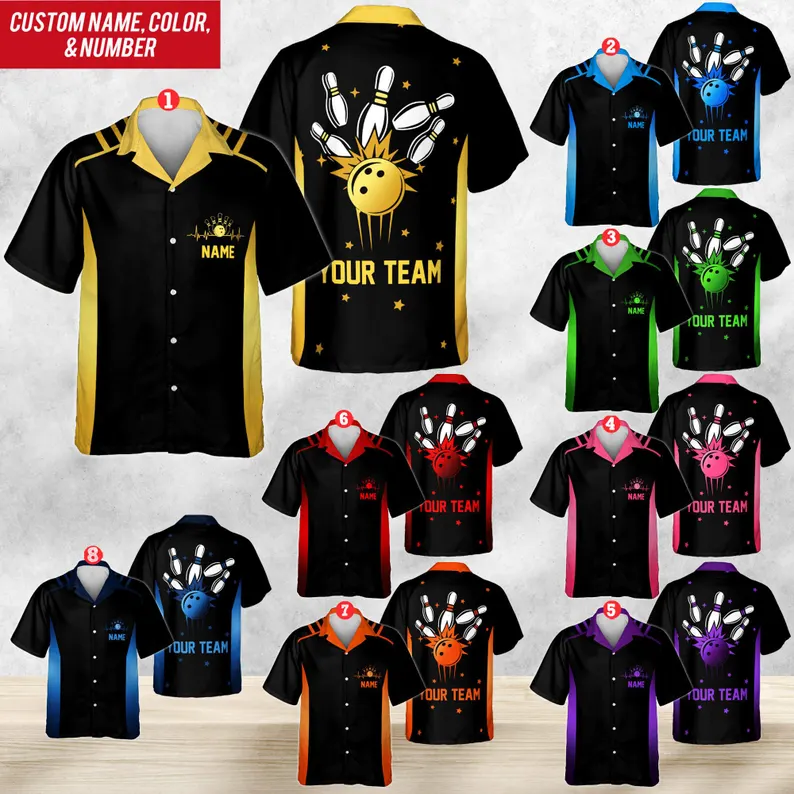 Personalized Neon Bowling Hawaiian Shirt for Men Women Kid Youth, Custom Name Bowling Shirt, Bowling Hawaiian Shirt, Bowling Party Shirt