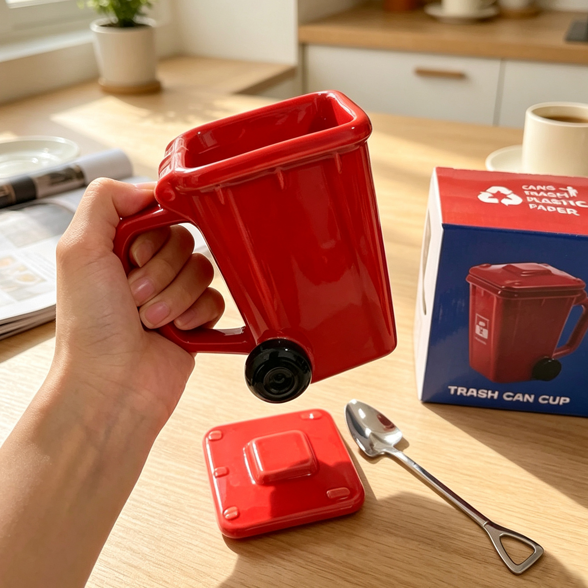 Funny Trash Can Ceramic Mug - Creative Novelty Cup & Unique Gift for Friends, Family & Coworkers