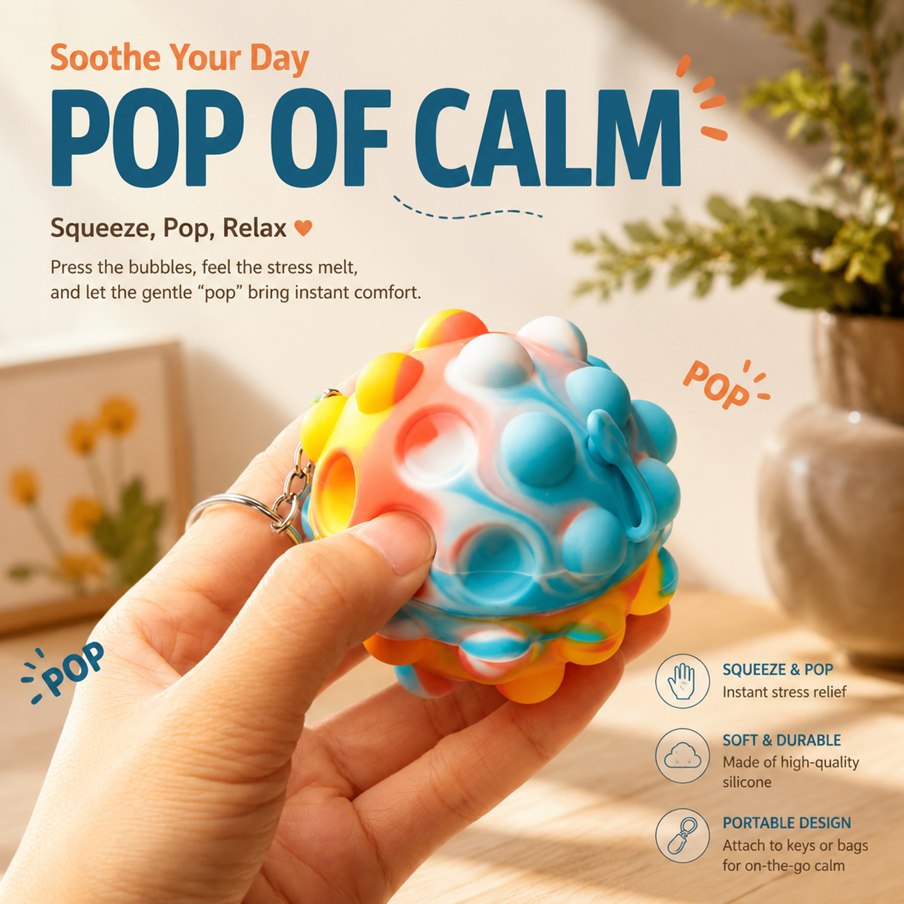 Sensory Press Fidget Keychain – Squeeze & Finger Press Stress Relief Toy, Fun Bag Accessory for Kids & Adults