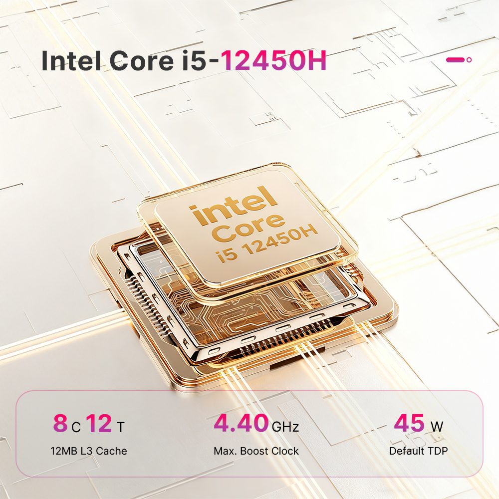 VX40 Tower Desktop Computer, Intel Core i5-12450H, 8GB DDR4 1TB NVMe SSD, 8L Compact Case, 4K Dual Display, WiFi 6