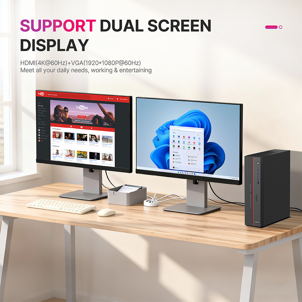 VX40 Tower Desktop Computer, Intel Core i5-12450H, 8GB DDR4 1TB NVMe SSD, 8L Compact Case, 4K Dual Display, WiFi 6