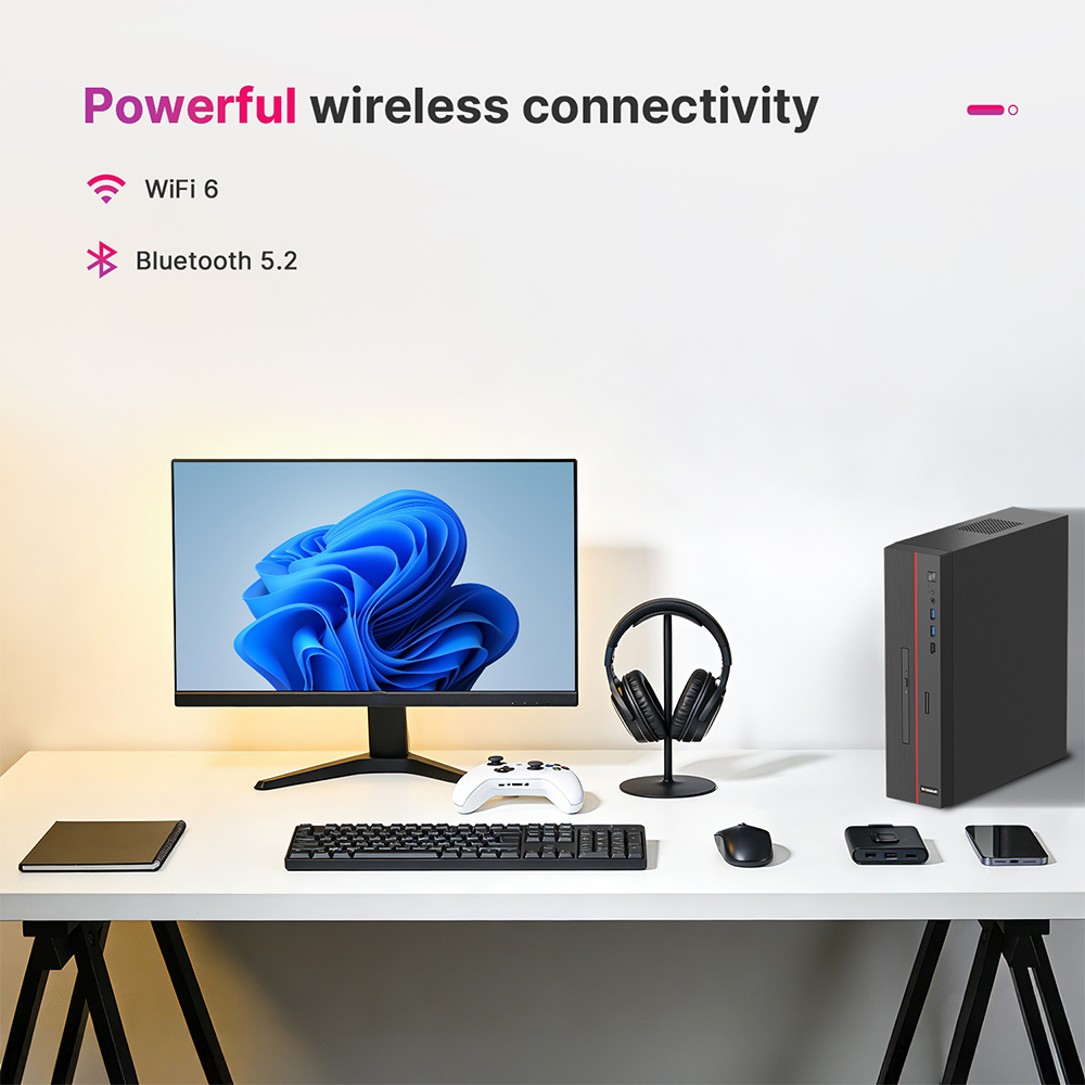 VX40 Tower Desktop Computer, Intel Core i5-12450H, 8GB DDR4 1TB NVMe SSD, 8L Compact Case, 4K Dual Display, WiFi 6