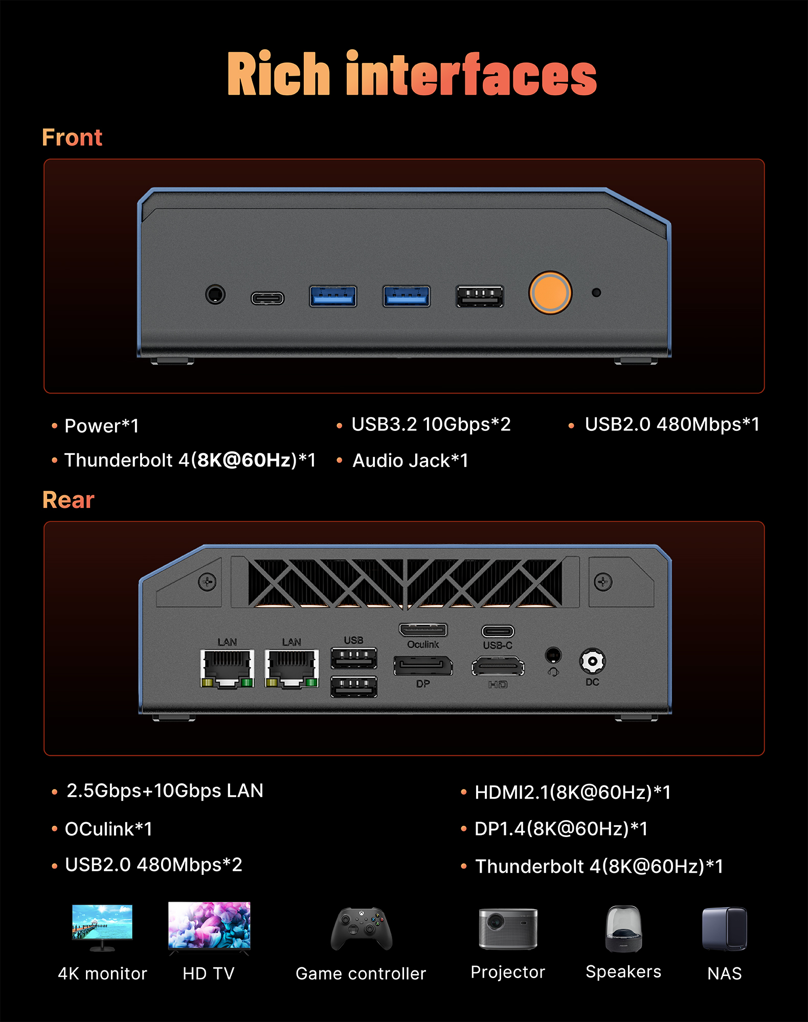 Bosgame VTI-490, Intel Core Ultra X7 358H(16C/16T, Up to 4.8GHz), 64GB LPDDR5X 9600MHz 1TB PCIe4.0 SSD,