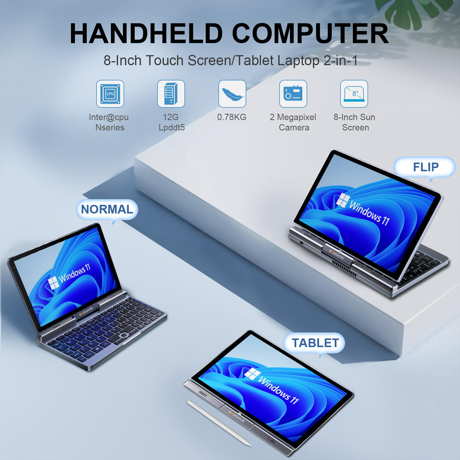 BOSGAME Portable 2-in-1 handheld Computer E4