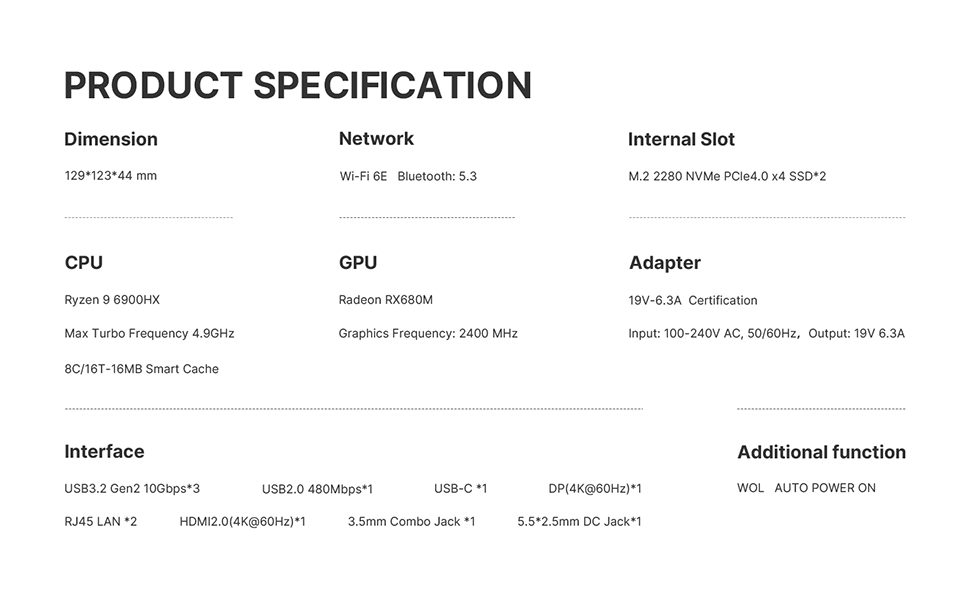 BOSGAME P6 Mini PC - Ryzen 9 6900HX Processor