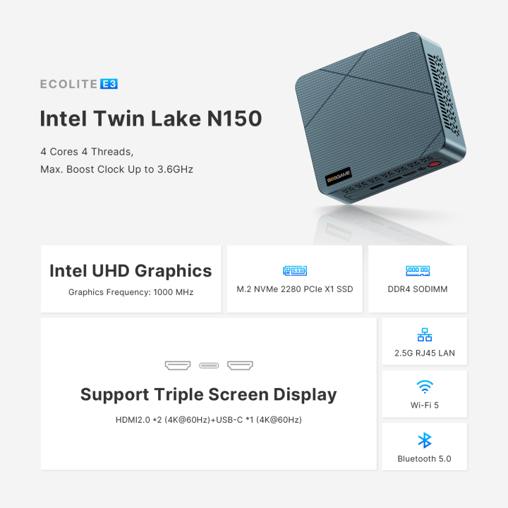 BOSGAME E3 Intel Mini PC - N150 16GB DDR4 512GB SSD
