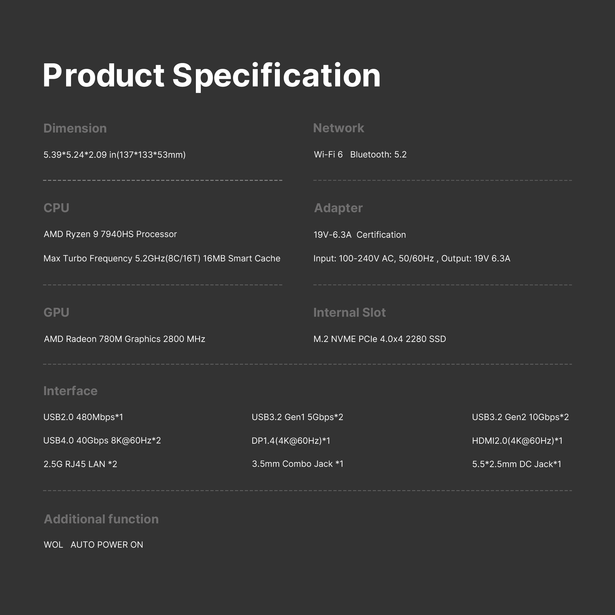 BOSGAME Mini PC M2 AMD Ryzen 97940HS