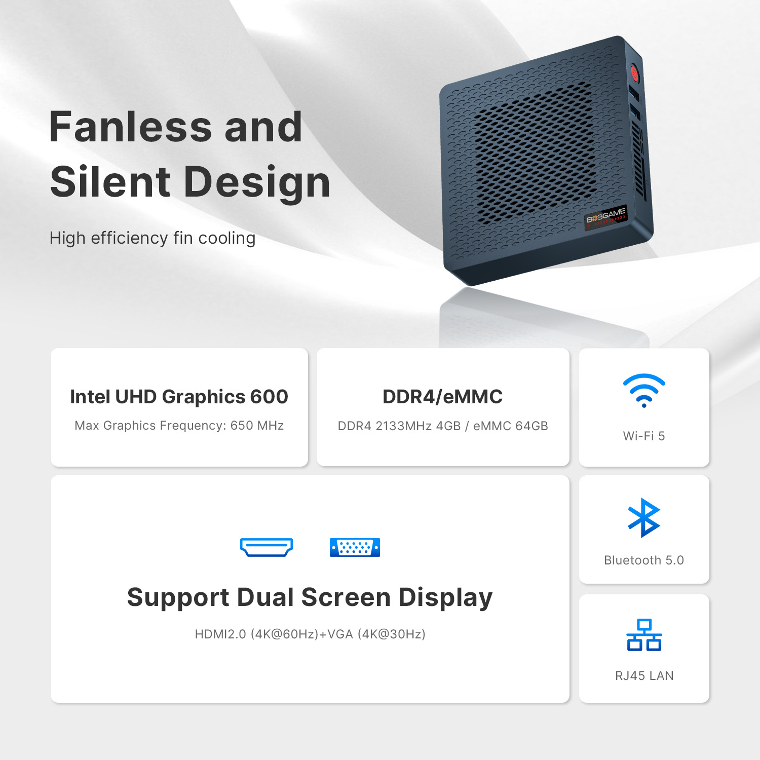 BOSGAME Fanless Mini PC AG40