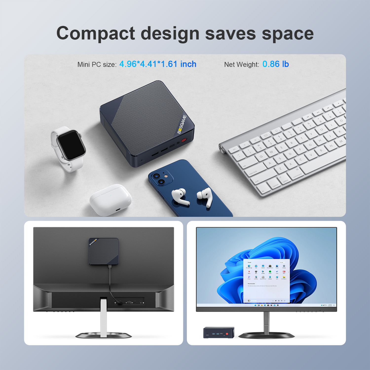 BOSGAME Intel N100 16gb 512gbミニPC B100 BOSGAME B100 Mini PC N100 Processor- 16GB DDR4 512GB SSD