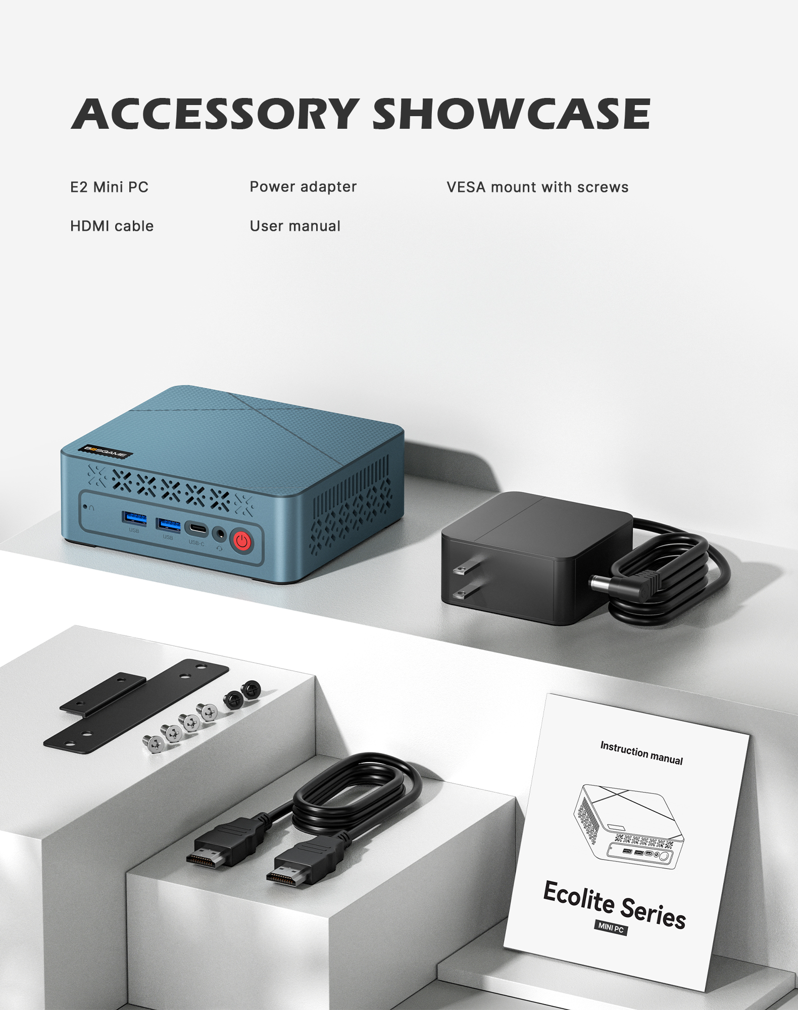 BOSGAME E2 Plus Home Mini PC ,AMD Ryzen 5 3501U,8GB DDR4 up to 32GB,256GB SSD,Triple‑Display 4K@60Hz ,Win11 Pro