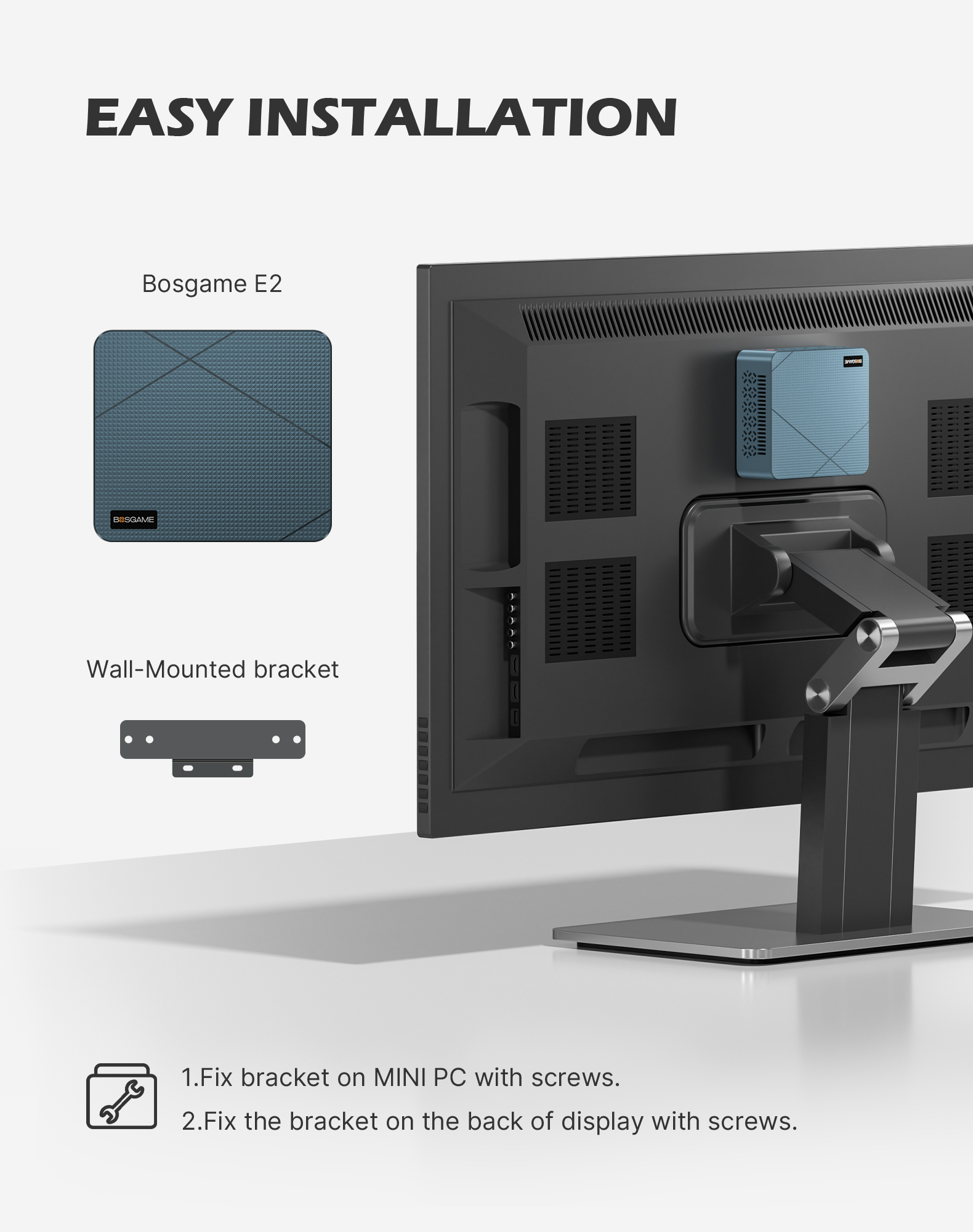 BOSGAME E2 Plus Home Mini PC ,AMD Ryzen 5 3501U,8GB DDR4 up to 32GB,256GB SSD,Triple‑Display 4K@60Hz ,Win11 Pro