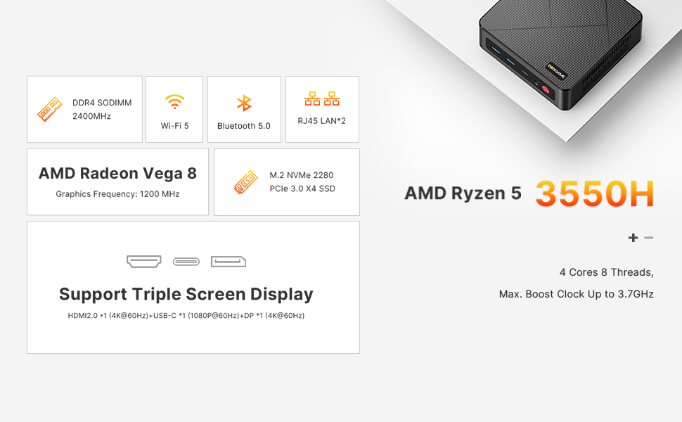 Bosgame E4 Mini PC - AMD Ryzen 5 3550H 