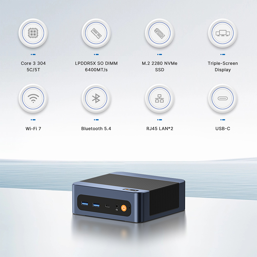 BOSGAME E6 ECO Mini PC Intel Core 3 304 | 12GB LPDDR5X 512GB SSD Triple‑Display Windows 11