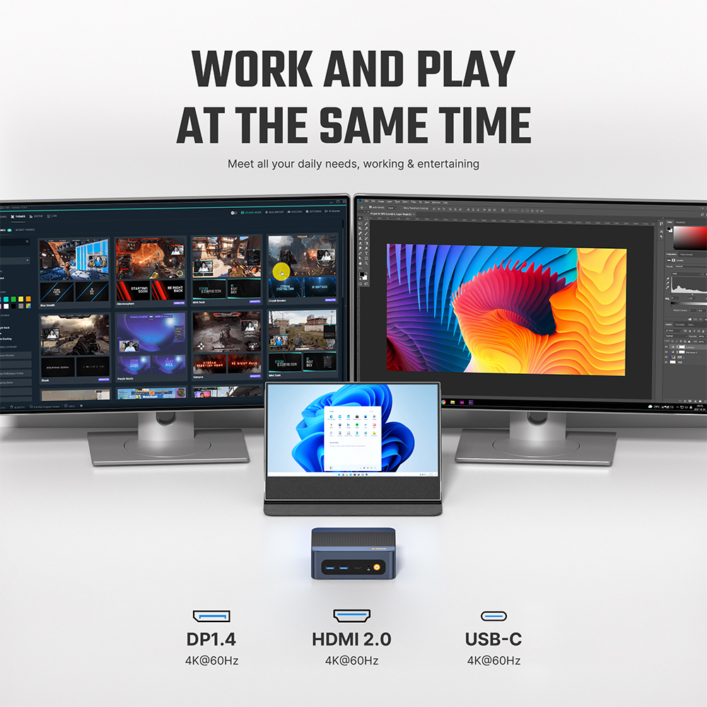 BOSGAME E6 ECO Mini PC Intel Core 3 304 | 12GB LPDDR5X 512GB SSD Triple‑Display Windows 11