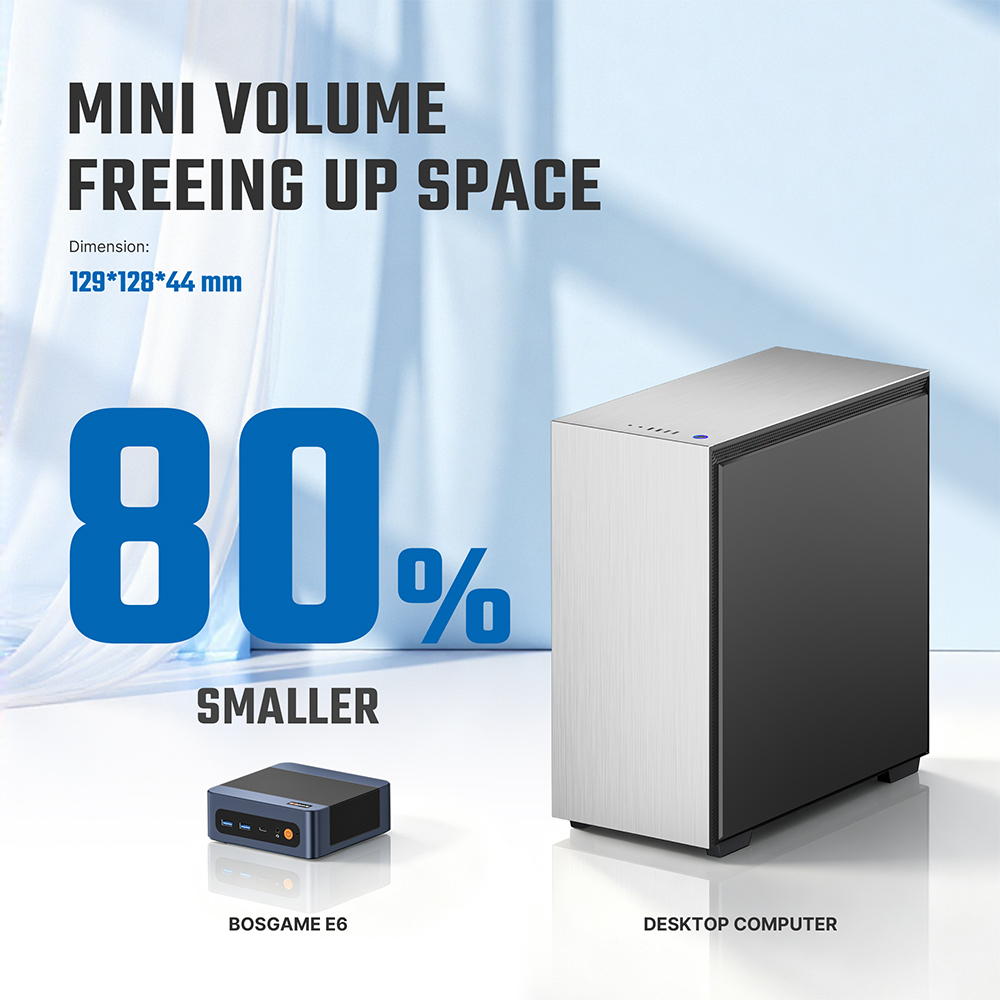 BOSGAME E6 ECO Mini PC Intel Core 3 304 | 12GB LPDDR5X 512GB SSD Triple‑Display Windows 11