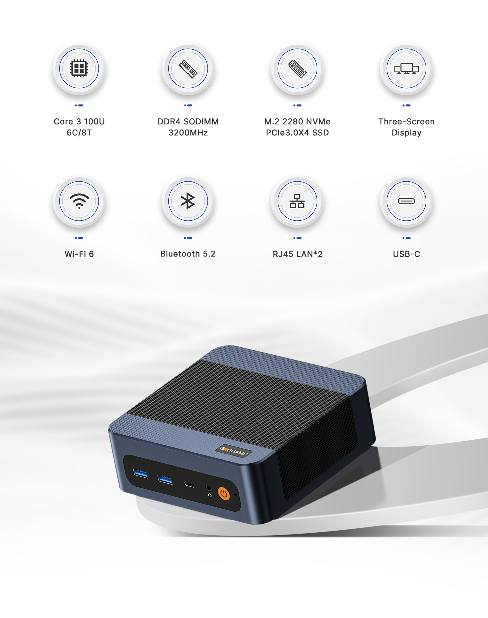 BOSGAME E7 Home Office Mini PC ,Intel 4C‑8T CPU up to 4.7GHz,16GB DDR4 512GB SSD