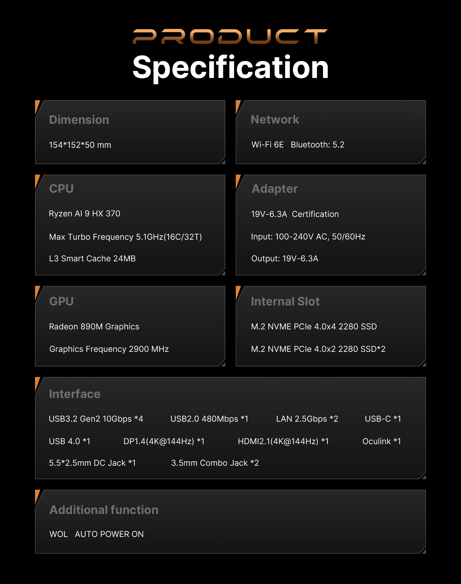 BOSGAME M6 HX370 AI PC RADEON 890M 32GB DDR5 1TB PCIe 4.0 SSD Mini PC
