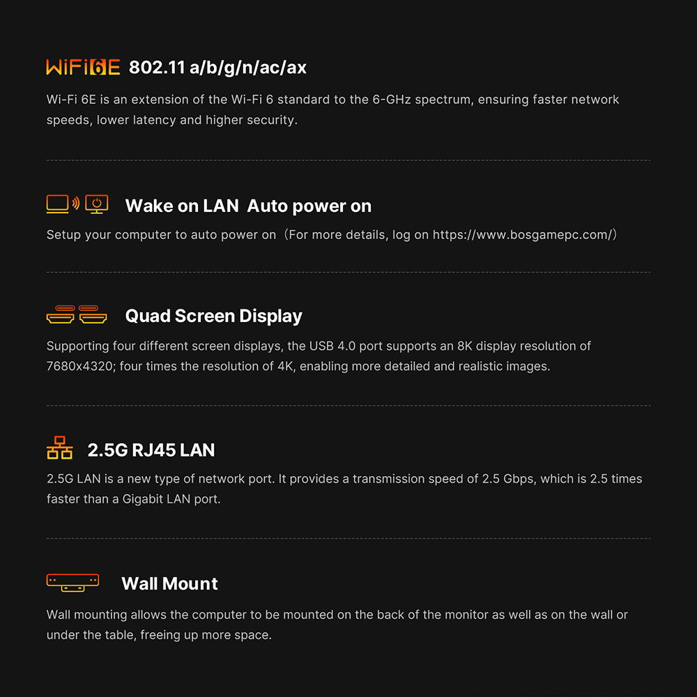 BOSGAME P5 Mini PC with AMD Ryzen 7 6800H 32GB DDR5 RAM 512GB NVMe SSD