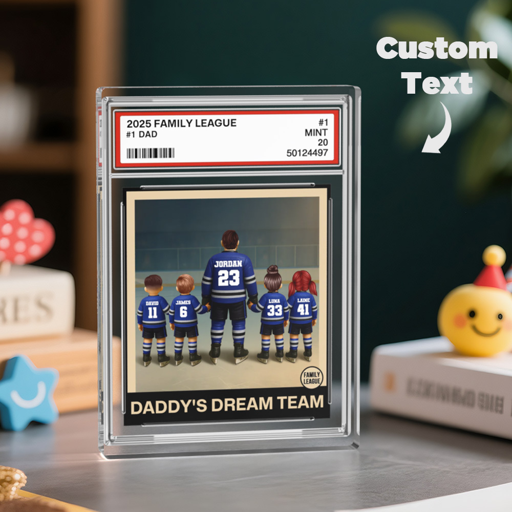 Personalized Acrylic Block Plaque Hockey No. 1 Dad Man & Kids Trading Card Style Father's Day Gifts - soufeelus