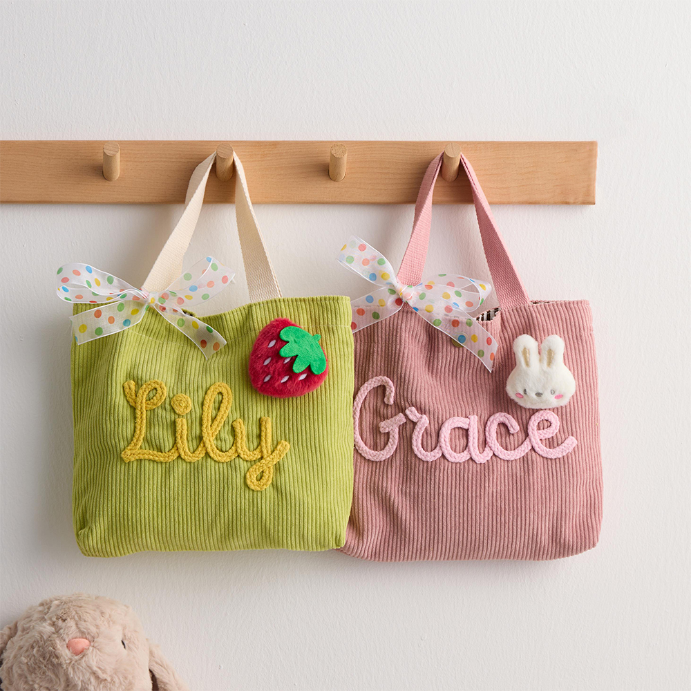 Personalized Hand Embroidery Lovely Corduroy Lunch & Bento Bag