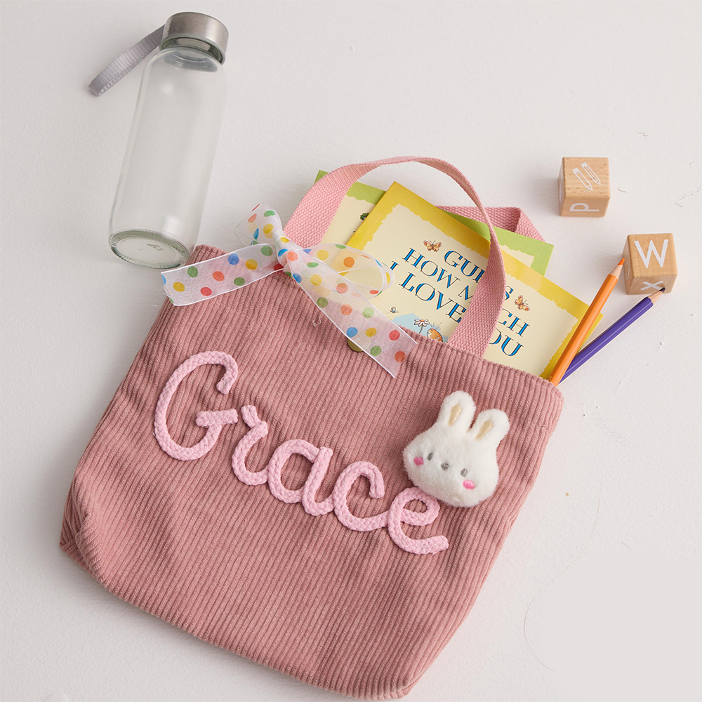 Personalized Hand Embroidery Lovely Corduroy Lunch & Bento Bag