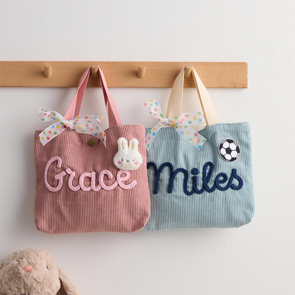 Personalized Hand Embroidery Lovely Corduroy Lunch & Bento Bag