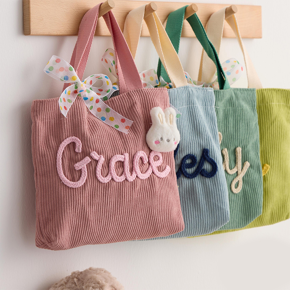 Personalized Hand Embroidery Lovely Corduroy Lunch & Bento Bag