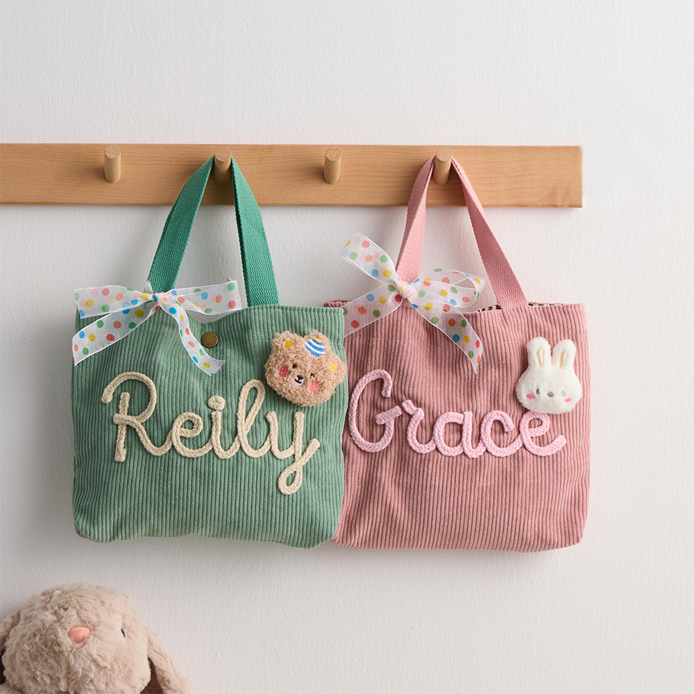 Personalized Hand Embroidery Lovely Corduroy Lunch & Bento Bag