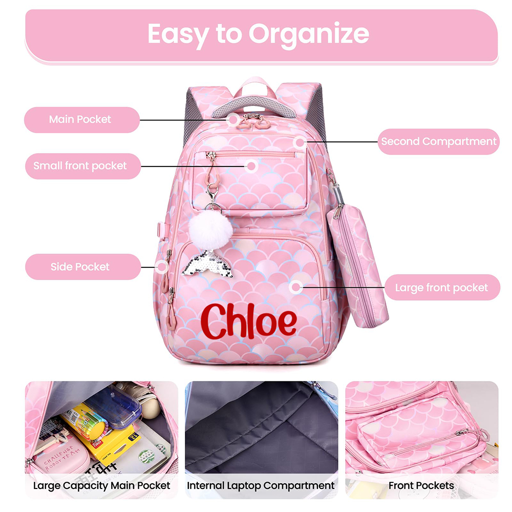 Personalized Multifunction 3 in 1 Mermaid School Backpack Set