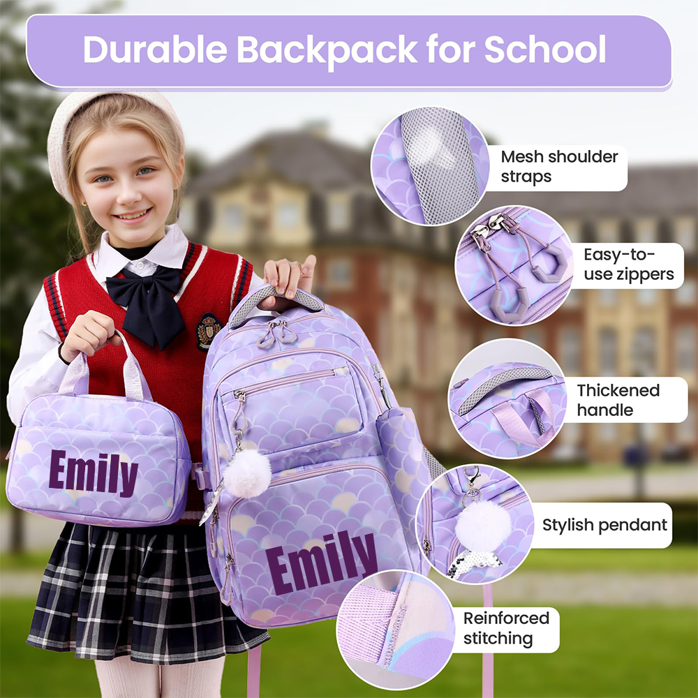 Personalized Multifunction 3 in 1 Mermaid School Backpack Set