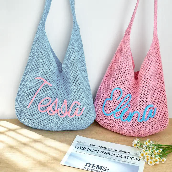Personalized Hand Embroidery Beach Knitted Tote Bag