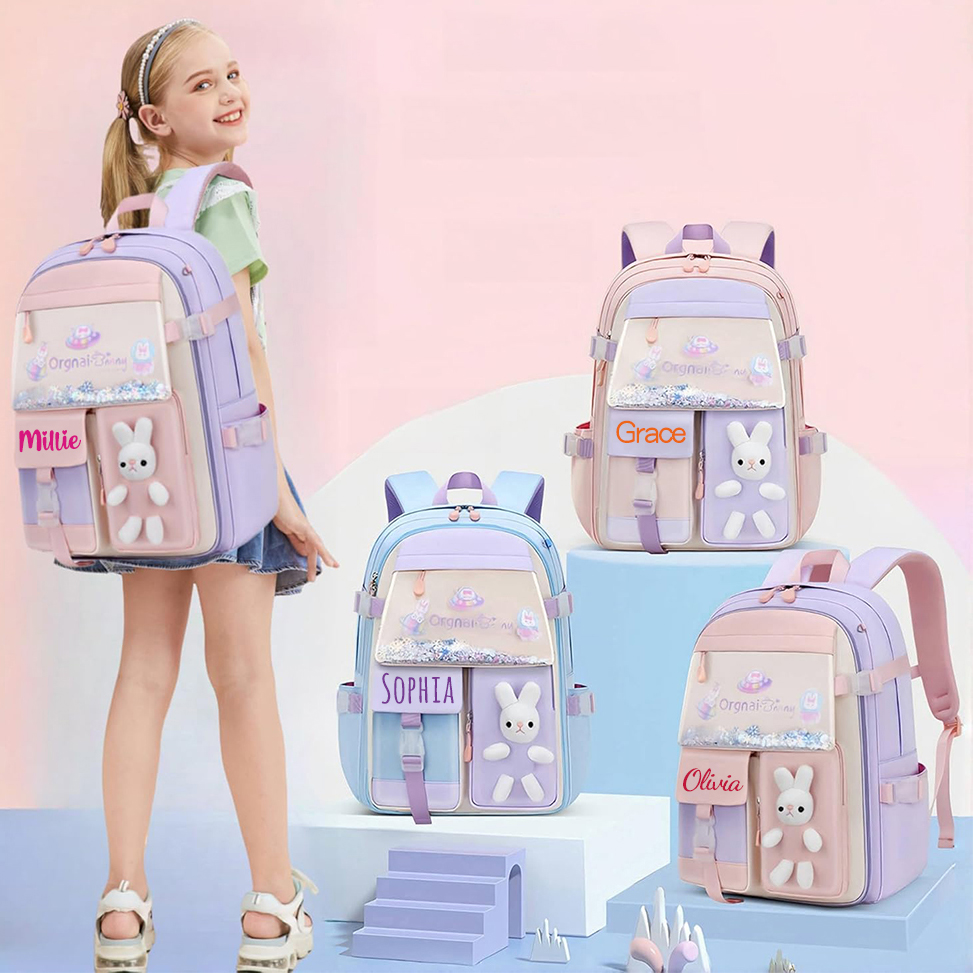 Personalized Upgraded Girls Backpack with Plush Bunny