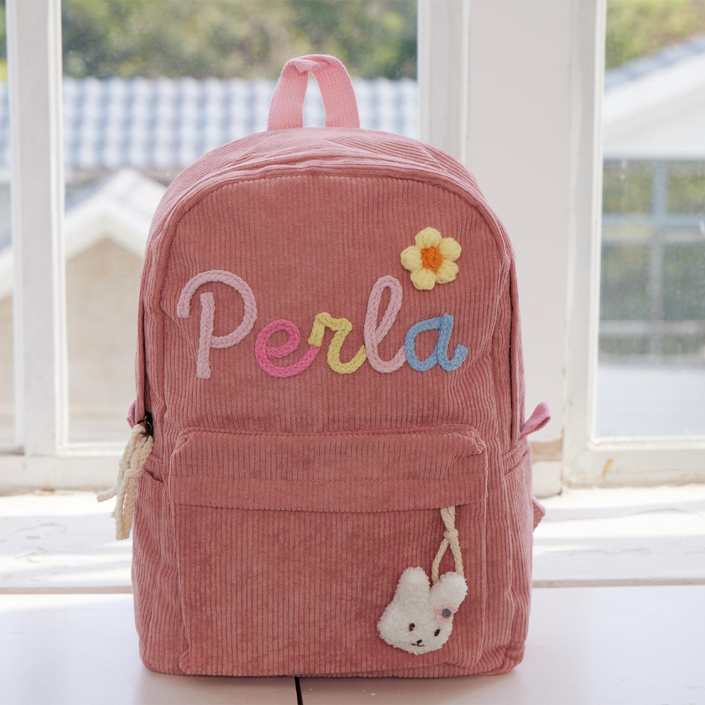 Personalized Hand Embroidery Corduroy Backpack and Handbag Set