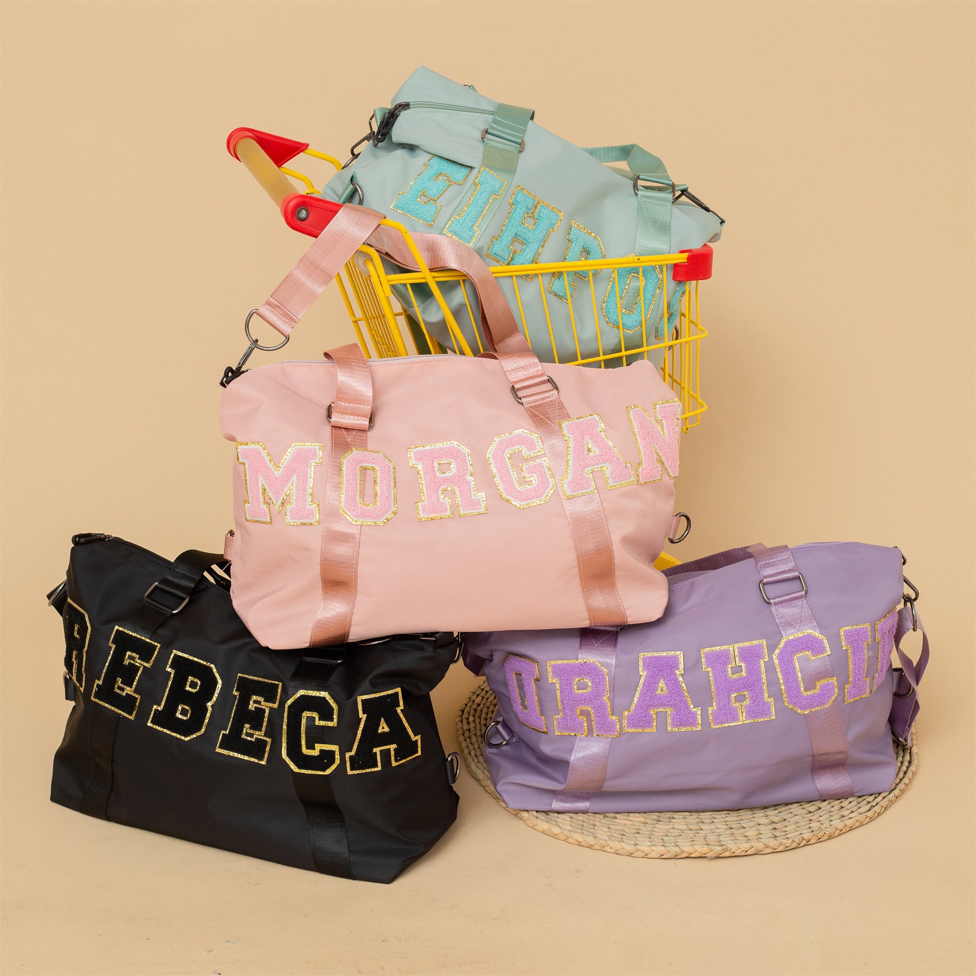 Personalized Chenille Letter Water Proof Duffle Bag