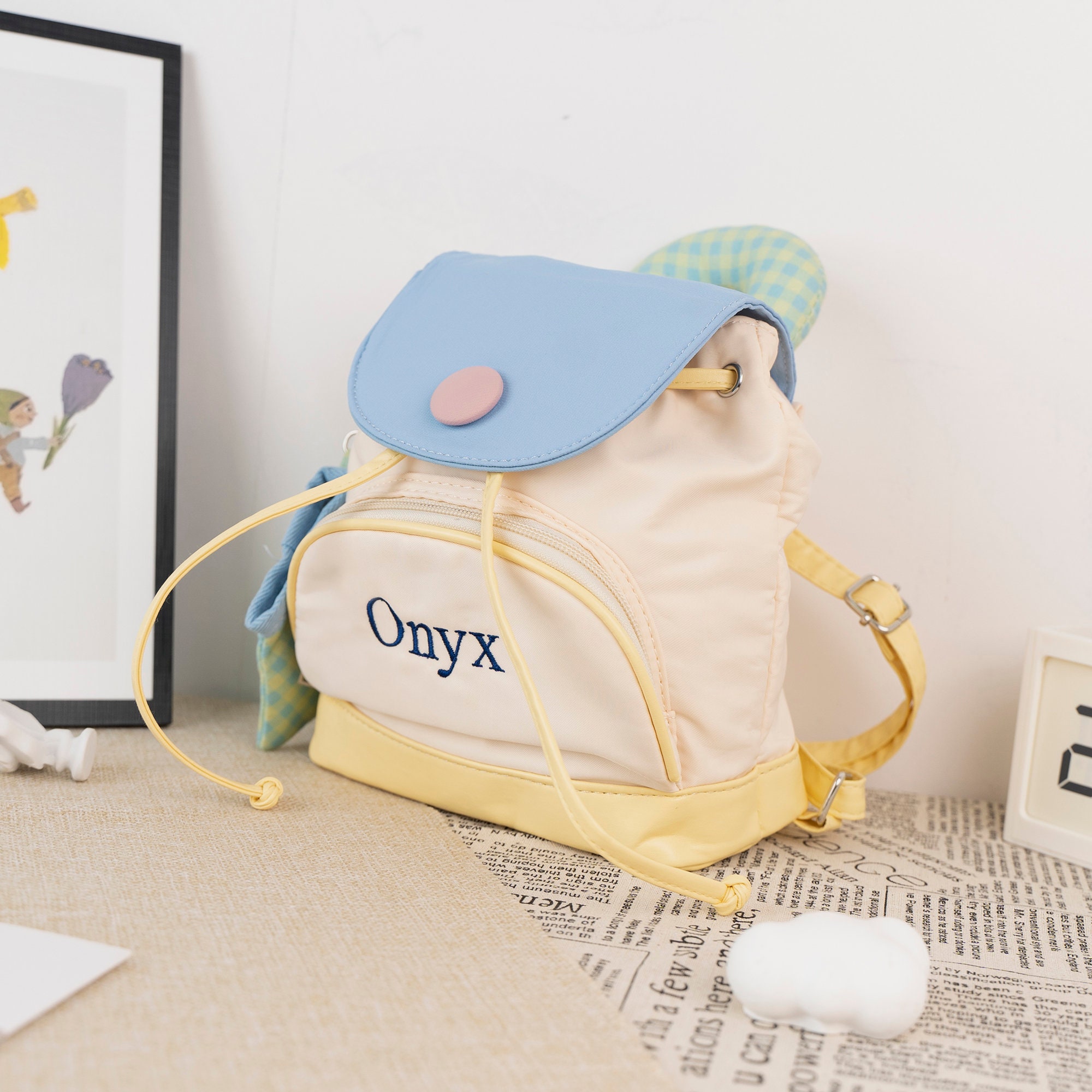 Personalized Embroidery Kid Pop Color Canvas Backpack