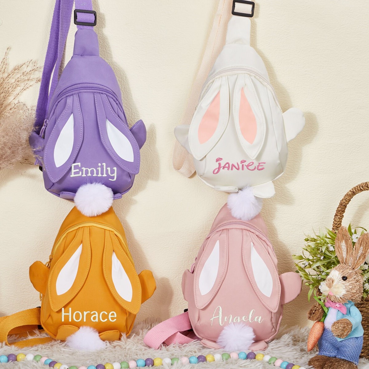 Personalized Embroidered Kids Bunny Crossbody Bag