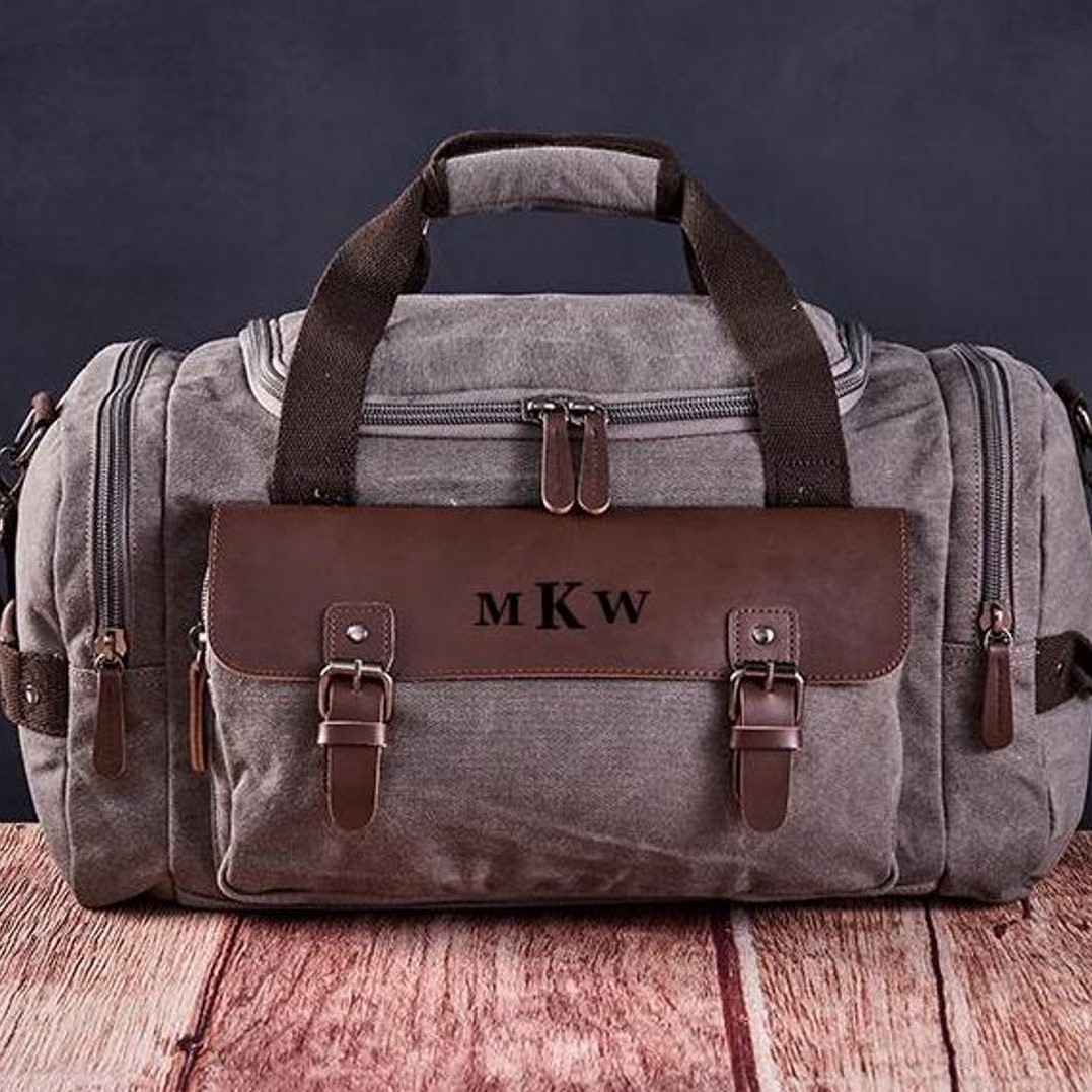 Personalized Leather Monogram Engraved Duffel Bag