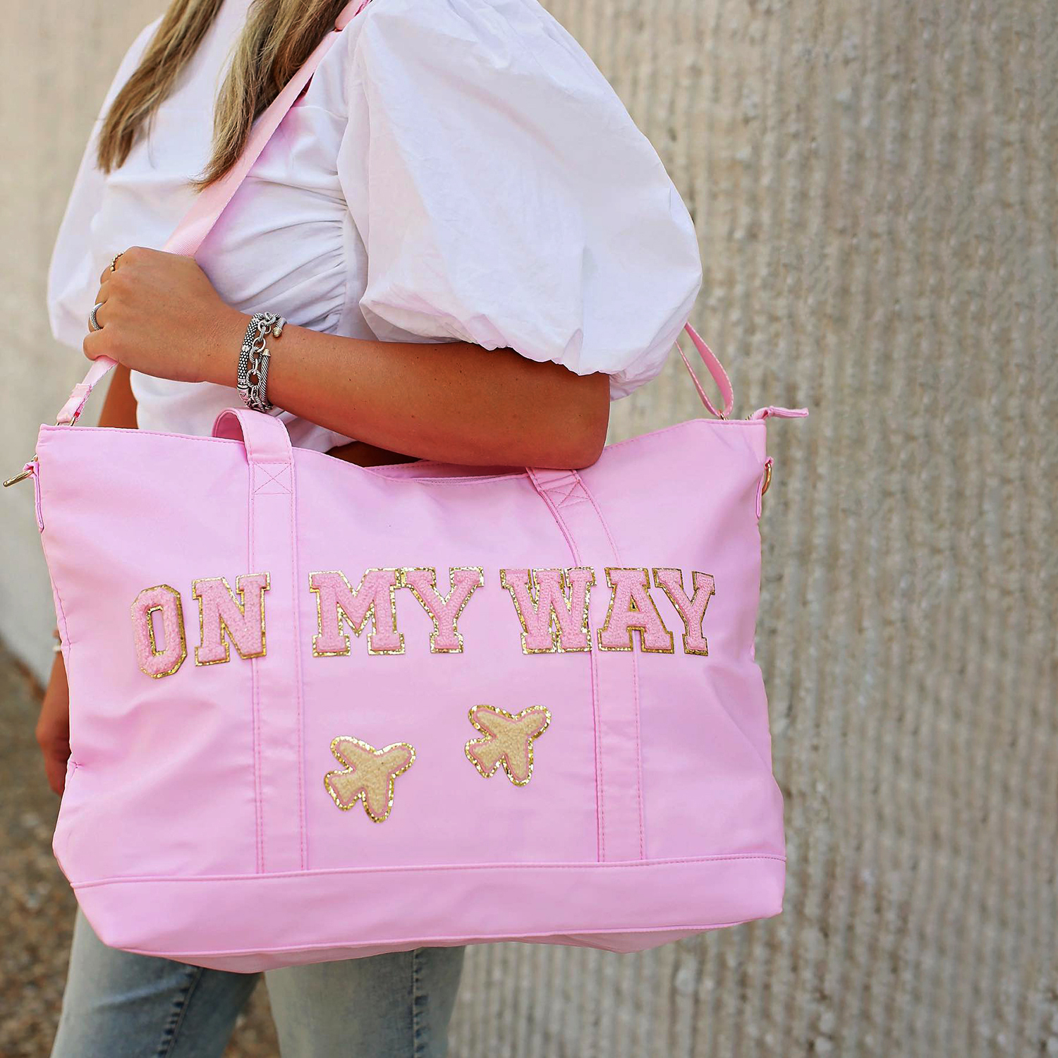 Personalized Chenille Letter Tote Bag With Shoulder Strap