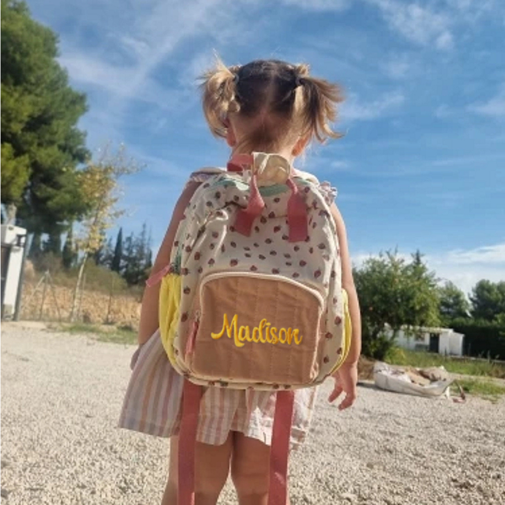 Personalized Embroidery Kid Strawberry Canvas Backpack