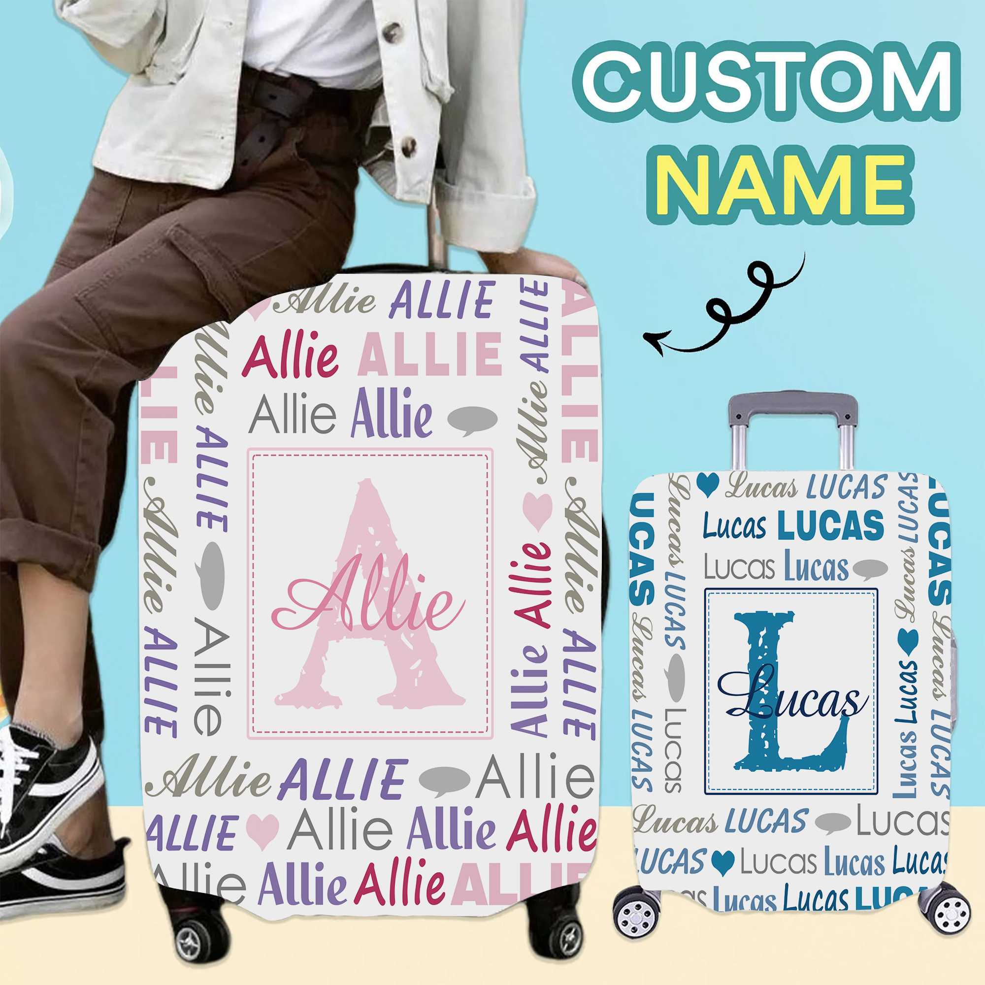 Personalized Monogram High-elastic Suitcase Protector Luggage Cover