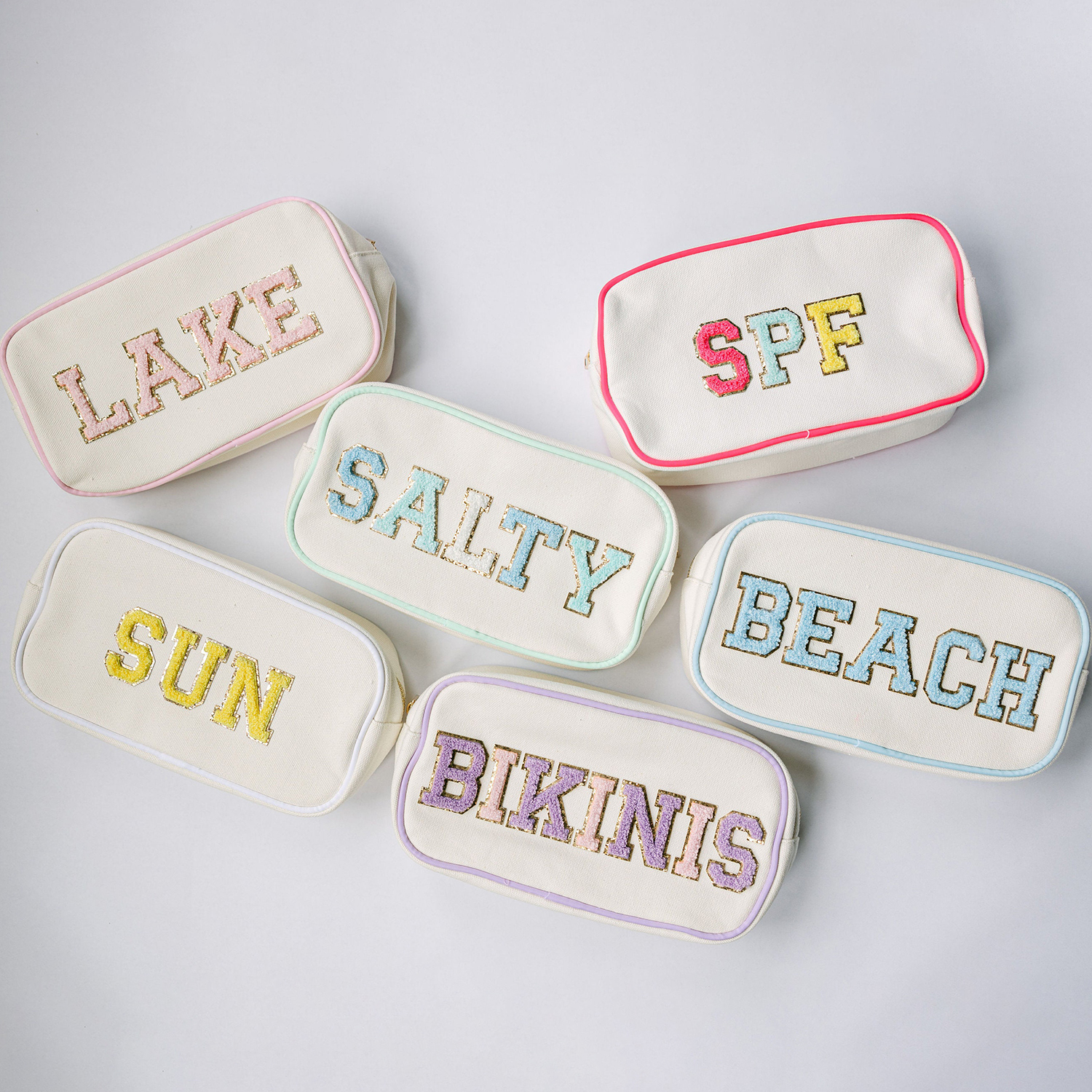 Personalized Chenille Letter Patch Canvas Cosmetic Bag