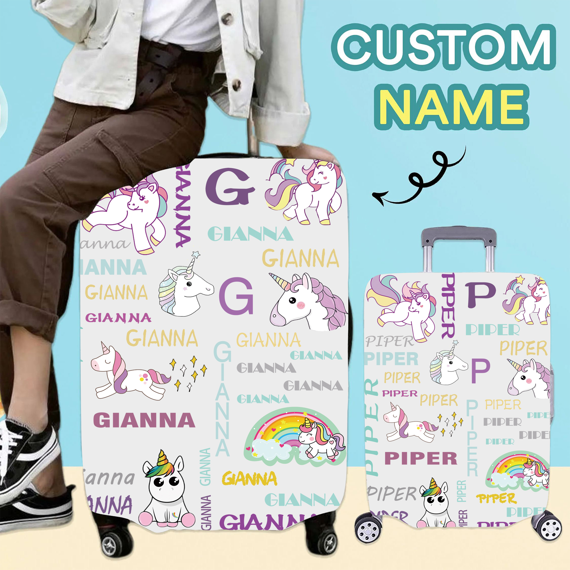 Personalized Lovely Unicorn High-elastic Suitcase Protector Luggage Cover