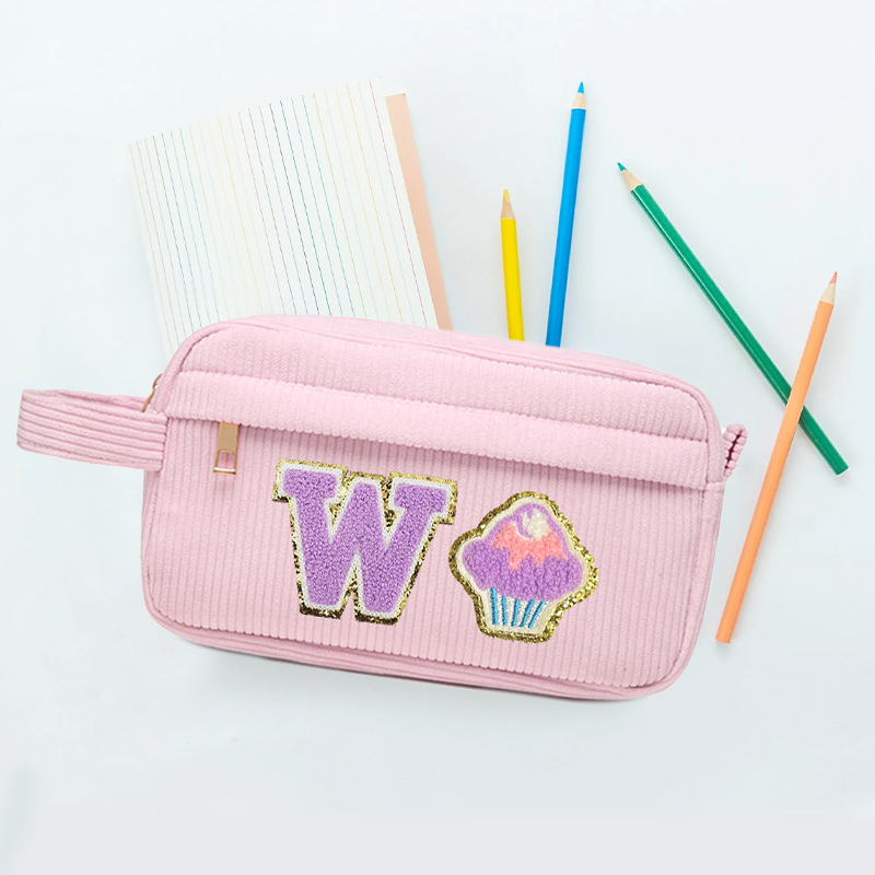 Personalized Corduroy Chenille Letter Patches Pencil Pouch